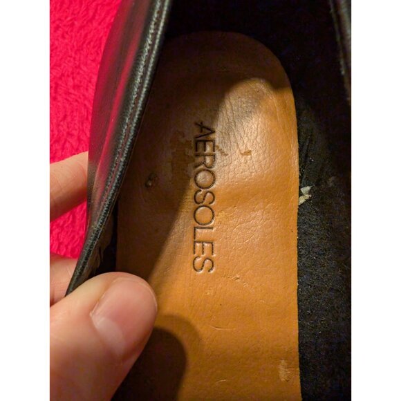 Aerosoles True Blue Loafers Womens 10 B Black Leather Contrast Stitch Block Heel - Picture 4 of 9